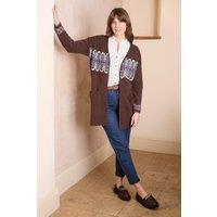Lily & Me Women's Isle Fair Isle Knitted Longline Cardigan with Large patch pockets in Chocolate | Size: 10