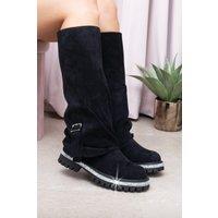 Love Lemonade Women's Crystal Trim Wild Obsession Knee High Boots in Black | Size: 5