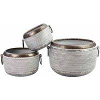 Ascalon Design Ltd Round Planter - Set of 3 - L36 x W30 x H22 cm - Antique Galvanized in Grey