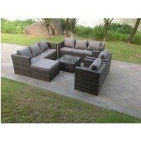 Fimous 9 Seater Dark Grey Mixed Rattan Garden Furniture Sofa Set Table Chair