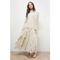 Oasis Women's Printed Frill Detail Tie Neck Midaxi Dress in Ivory | Size: 8