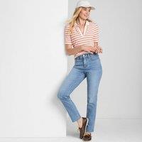 Lands' End Women's Petite Recover Straight Leg Jeans, High Waisted in Blue | Size: 16R