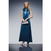 Oasis Women's Lace Insert Sleeveless High Neck Midi Dress in Teal | Size: 10