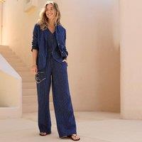 Lands' End Women's Wide Leg Pleated Linen Trousers in Dark Navy | Size: 16