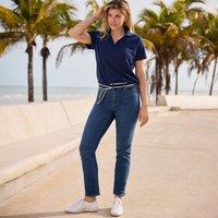 Lands' End Women's Petite Recover Straight Leg Jeans, Mid Rise in Indigo | Size: 12R