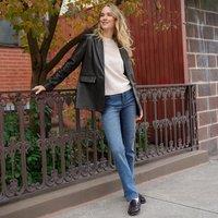 Lands' End Women's Petite Recover Straight Leg Jeans, Mid Rise in Blue | Size: 12L