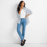 Lands' End Women's Petite Recover Straight Leg Jeans, Mid Rise in Mid Blue | Size: 12L