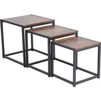 H&O Direct Industrial Style Set of 3 Square Nesting Coffee Side Tables in Brown
