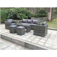 Fimous Wicker Rattan Garden Furniture Sofa Sets Outdoor Patio Coffee Table With Stools Grey mixed in Dark Grey