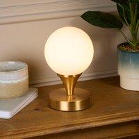 Lighting Collection RECHARGEABLE WHITE OPAL GLASS TABLE LAMP in Gold
