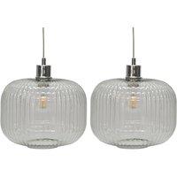 First Choice Lighting Set of 2 Batley Large - Clear Ribbed Glass Easy Fit Pendant Shades