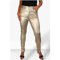 Paulo Due Women's Skinny Coated Leather Look Jeans in Gold | Size: 18