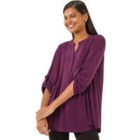 Roman Women's Pintuck Button Stretch Top in Plum | Size: 16