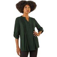 Roman Women's Pintuck Button Stretch Top in Green | Size: 10