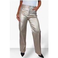 Paulo Due Women's Metallic Coated Wide Leg Jeans in Metallic Gold | Size: 14