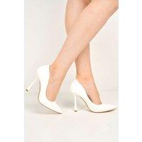 Miss Diva Women's Ginnah Spool Heel Patent PU Court Shoes in White | Size: 6