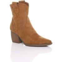 AJVANI Women's Mid Cuban Heel Pointed Toe Western Cowboy Ankle Boots in Camel | Size: 4
