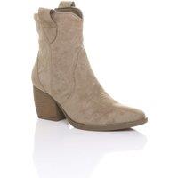 AJVANI Women's Mid Cuban Heel Pointed Toe Western Cowboy Ankle Boots in Khaki | Size: 3