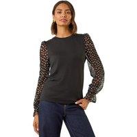 Roman Women's Printed Mesh Sleeve Top in Black | Size: 20