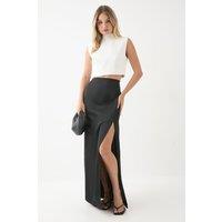 MissPap Women's Satin High Waist Maxi Skirt in Black | Size: 12
