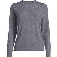 Lands' End Women's Petite Button Cuff Silk Touch Crew Neck Sweater in Charcoal | Size: 10-12