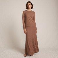 Lands' End Women's Petite Button Cuff Silk Touch Crew Neck Sweater in Light Brown | Size: 8