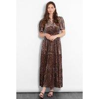 Sarta Women's Roxy Gold Velvet Leopard Print Tiered Maxi Dress | Size: Medium