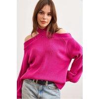 HOXTON GAL Women's Cross-Neck Regular Fit Knit Sweater in Fuchsia | Size: Large