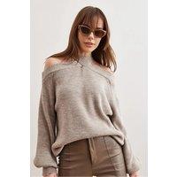 HOXTON GAL Women's Cross-Neck Regular Fit Knit Sweater in Mid Grey | Size: Medium