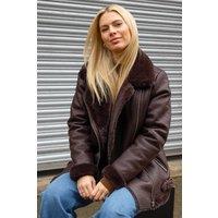 Roman Women's Faux Fur Aviator Jacket in Chocolate | Size: 20