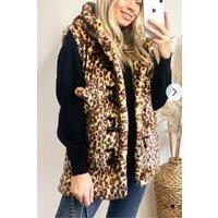 CY Women's Longline Oversized Faux Fur Gilet With Hood | Size: S/M
