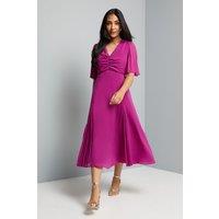 Wallis Women's Petite Pleat Insert V Neck Midaxi Dress in Magenta | Size: 18