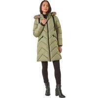 Roman Women's Petite Contrast Zip Puffer Coat in Khaki | Size: 14