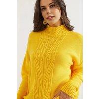 HOXTON GAL Women's High-Neck Cable Knit Regular Fit Jumper in Yellow | Size: Medium