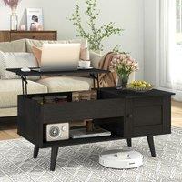 Costway Lift Top Coffee Table Pull up Coffee Table with Storage in Black