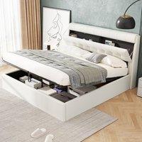 Matteo Upholstered King Bed with Hydraulic Storage, Concealed Headboard in Cream | Size: Double