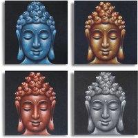 KDMD Set of 4 Buddha Heads Sand Detail 40x40cm | Size: 40x40 cm