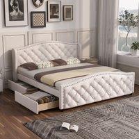 Matteo Upholstered Bed with Slatted Frame, 2 Drawers in White | Size: Double