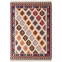 THE RUGS Kamal Kelim Rug - Rami Design Bordered Handwoven Wool Cotton 3 mm | Size: 160 cm x 230 cm