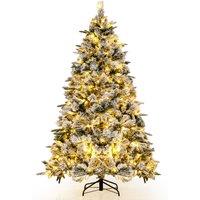 Gymax 6 FT Flocked Artificial Christmas Tree With Pine Needles 752 Tips 250 LED Lights in Green | Size: 6ft