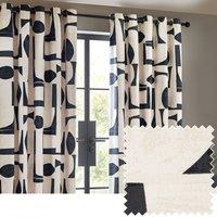 HOEM Carro Abstract Geometric Room Darkening Eyelet Curtains in Dark Blue | Size: 229 cm width x 137 cm drop