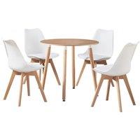 Life Interiors 5PCs Dining Set - a Round Dining Table & Set of 4 Lorenzo Tulip chairs with Padded Seat in White