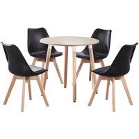 Life Interiors 5PCs Dining Set - a Round Dining Table & Set of 4 Lorenzo Tulip chairs with Padded Seat in Black