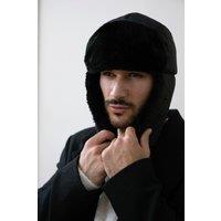 SVNX Men's Black Lined Trapper Hat With Detachable Mouth Cover