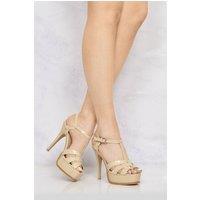 Miss Diva Women's Tani High Platform T-Bar Ankle Strap Sandals in Nude | Size: 5