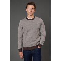 Burton Men's Dark Brown Super Soft Knitted Geo Crew Neck Jumper in Dark Grey | Size: Small