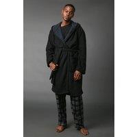 Maine Men's Black Waffle Bonded Fleece Lined Hooded Dressing Gown | Size: Medium