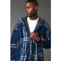 Maine Men's Navy Check Bonded Fleece Lined Dressing Gown | Size: Small