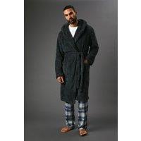 Maine Men's Grey Chunky Sherpa Hooded Dressing Gown | Size: Large