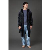 Maine Men's Black Check Bonded Fleece Lined Hooded Dressing Gown | Size: 2XL